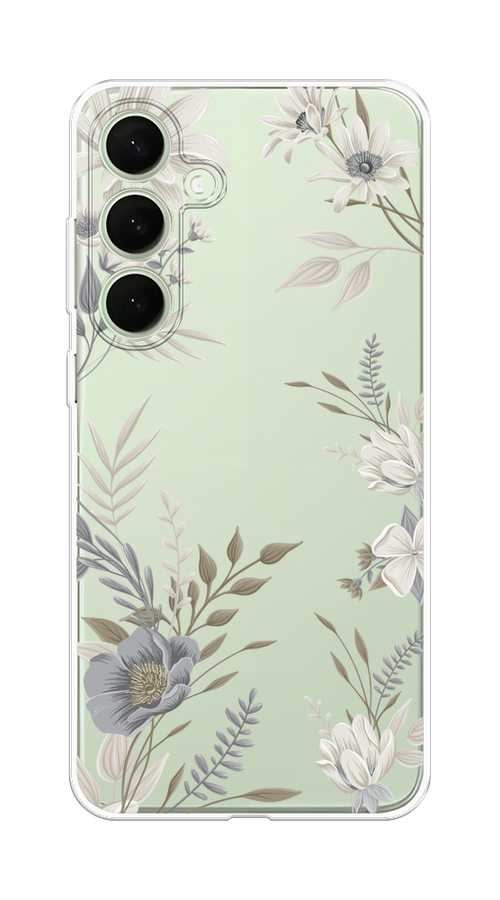 

Чехол на Samsung Galaxy S25 Plus "Цветы сепия", Серый;прозрачный;зеленый;белый, 2110450-1