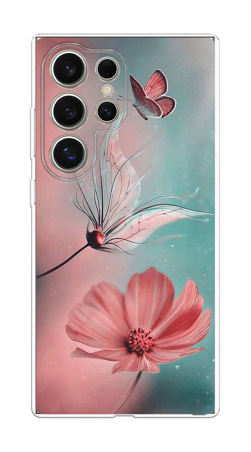 

Чехол на Samsung Galaxy S25 Ultra "Бабочка и цветок", Голубой;розовый, 2110550-1