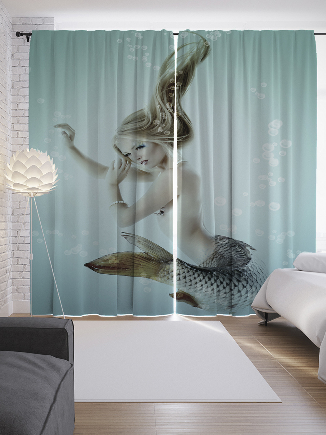 

Шторы JoyArty с фотопечатью "Красота русалки" из сатена, 290х265 см, Красота русалки