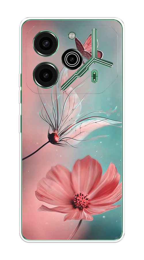

Чехол на Tecno Pova 6 Pro 5G "Бабочка и цветок", Голубой;розовый, 305250-1