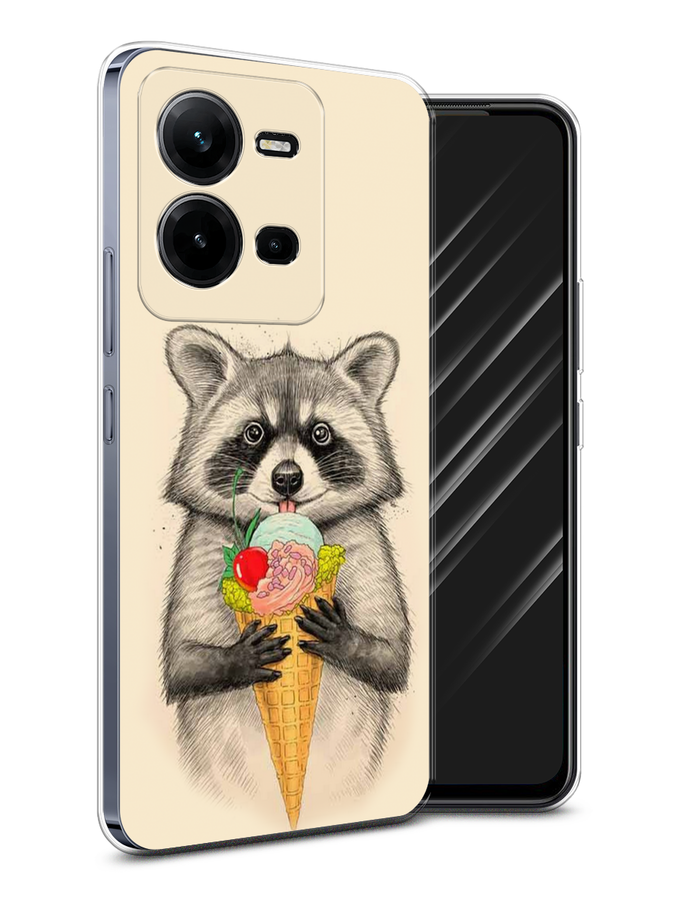 

Чехол Awog на Vivo V25e / Виво V25e "Енот с мороженым", Бежевый;серый, ok