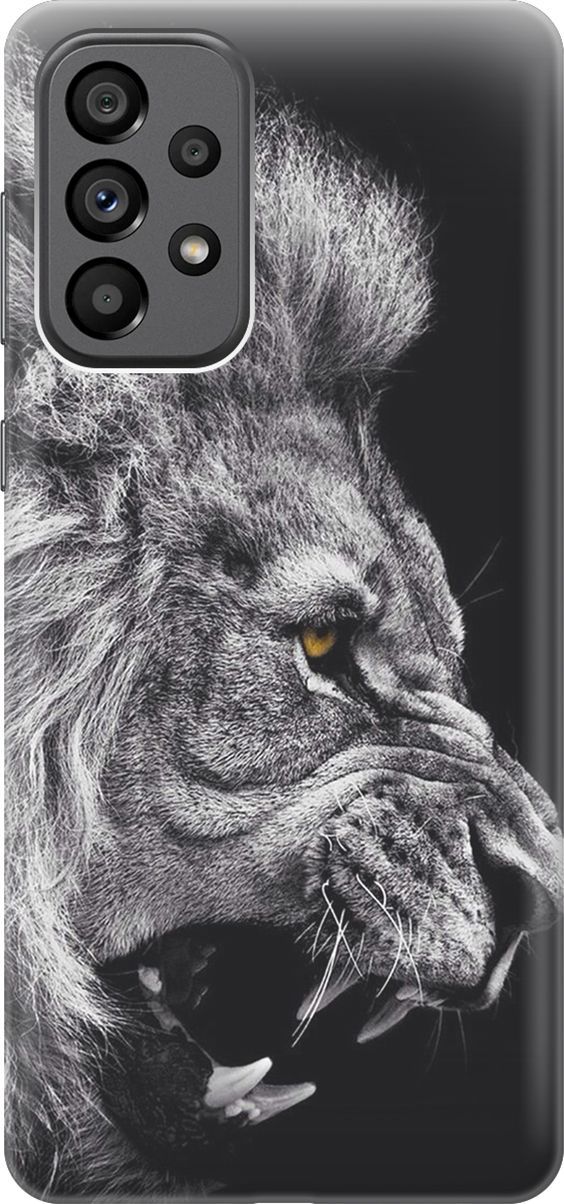 

Силиконовый чехол на Samsung Galaxy A73 5G с принтом "Морда льва", Серый;черный, 10560