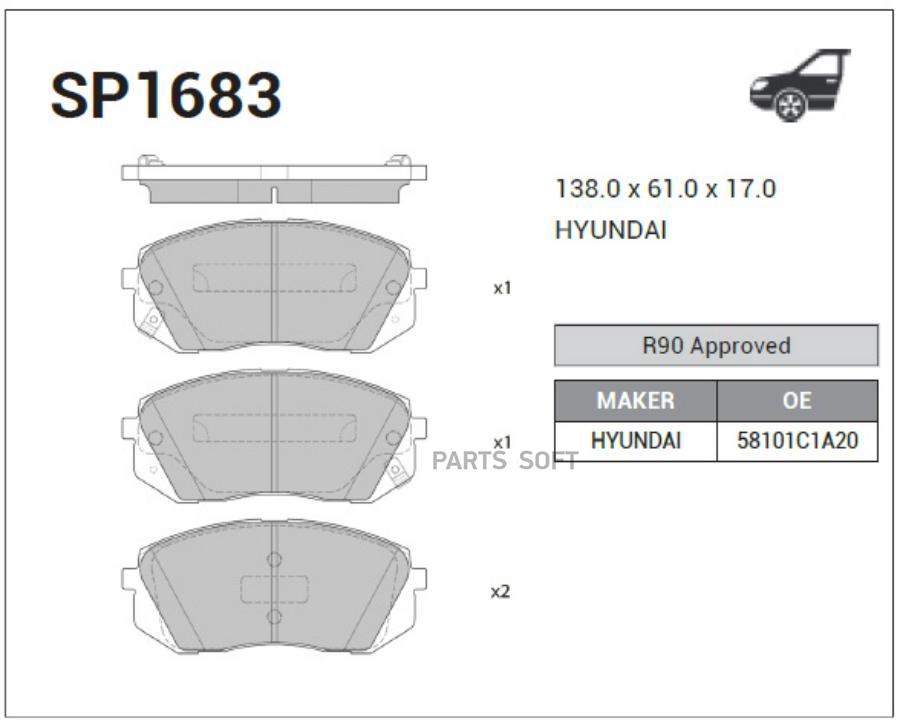 

Колодки передние HYUNDAI SONATA (LF) 2014- SP1683 SANGSINBRAKE, SP1683
