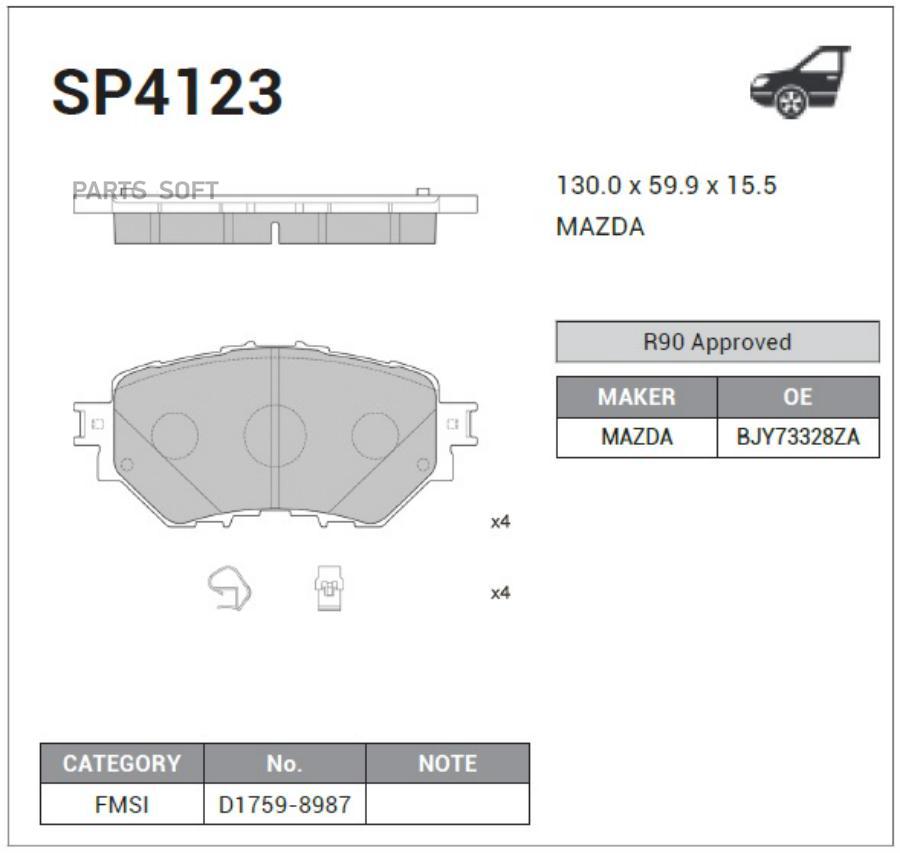 

Колодки передние MAZDA 3 (BM) 2014- SP4123 SANGSINBRAKE, SP4123