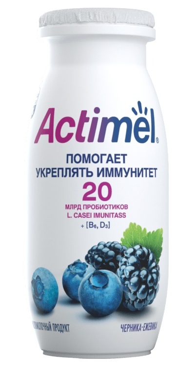 фото Кисломолочный напиток actimel с ежевикой и черникой 2,5% 100 г