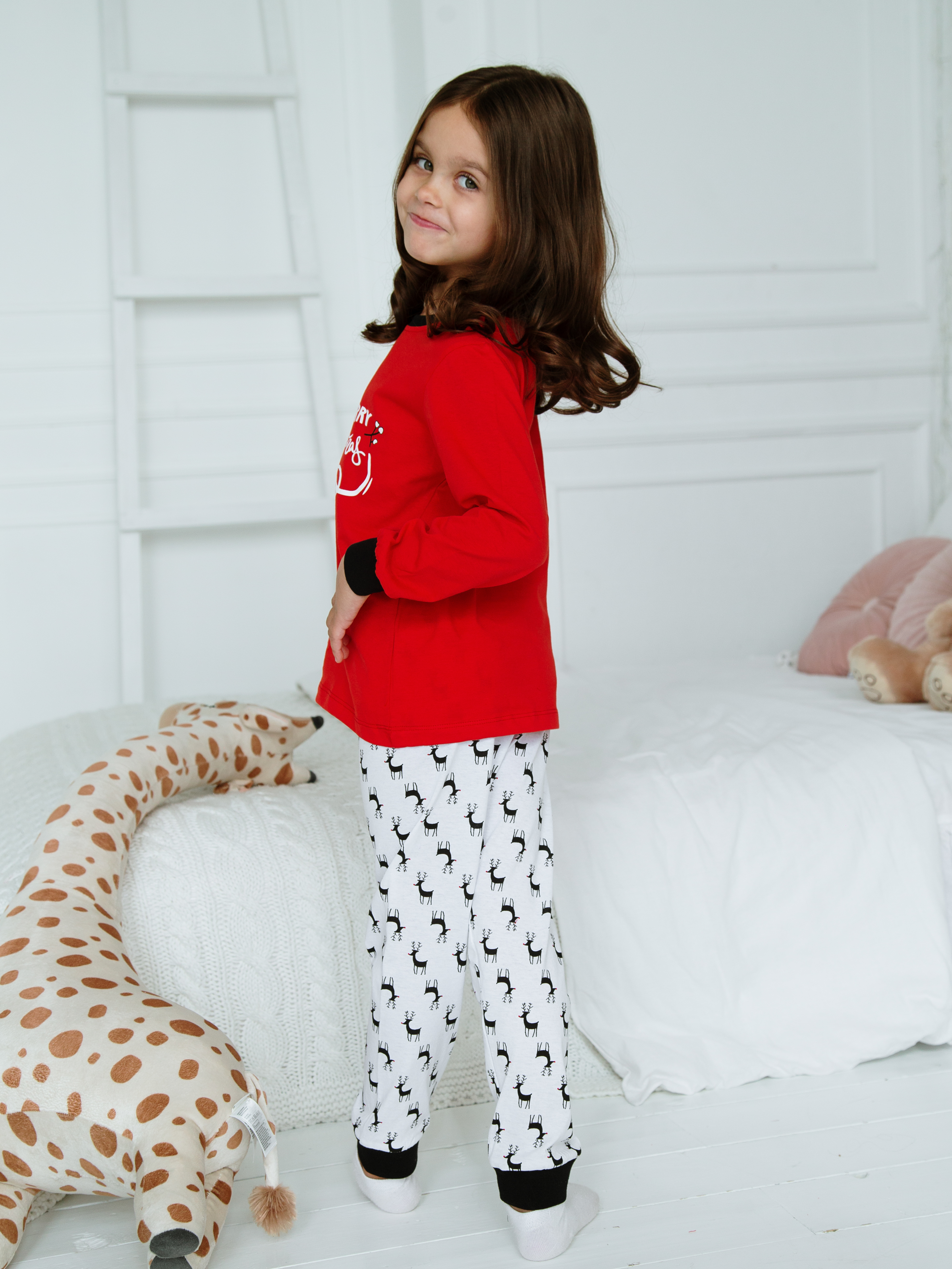 

Пижама детская Ohana kids Olenenok, красный; белый, 128, Белый;красный, Olenenok