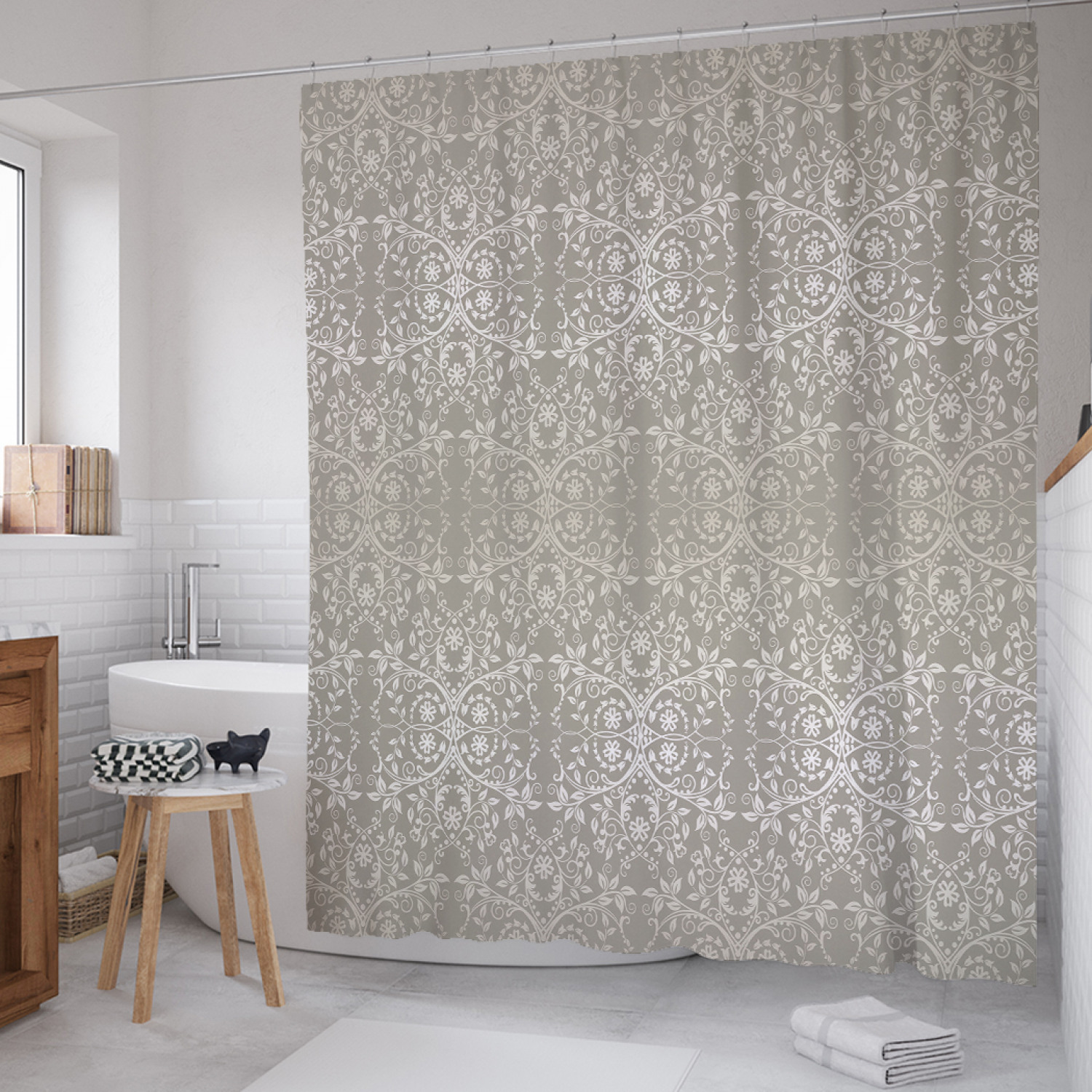 

Штора для ванной JoyArty "Классический орнамент" из сатена, 180х200 см с крючками, Серый, Классический орнамент