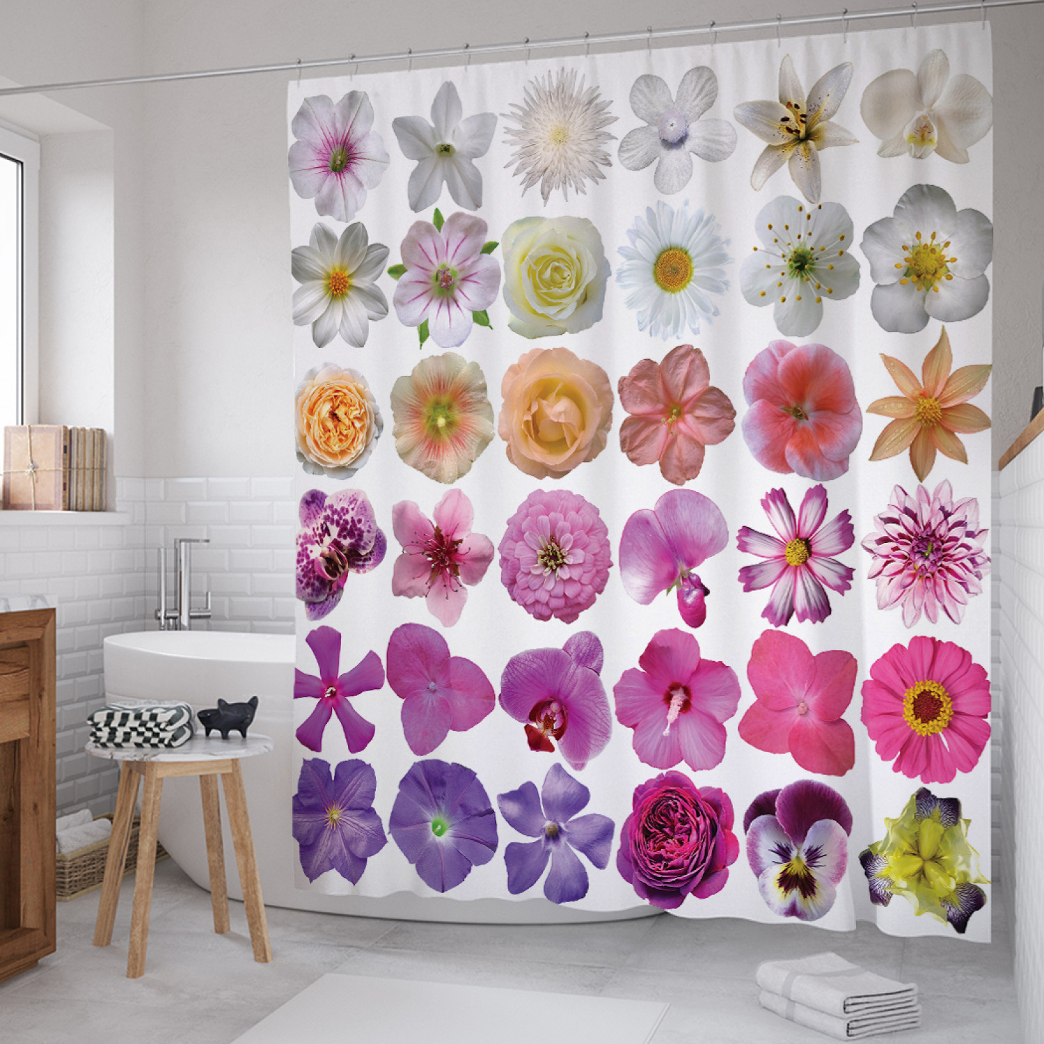 

Штора для ванной JoyArty "Цветочное разнообразие" из сатена, 180х200 см с крючками, Цветочное разнообразие