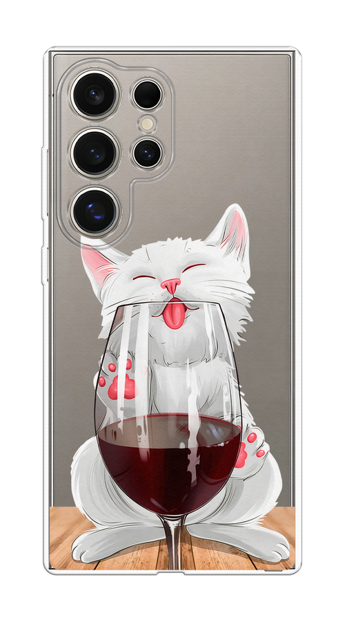 

Чехол на Samsung Galaxy S25 Ultra "Кот с бокалом", Прозрачный;белый;красный, 2110550-1