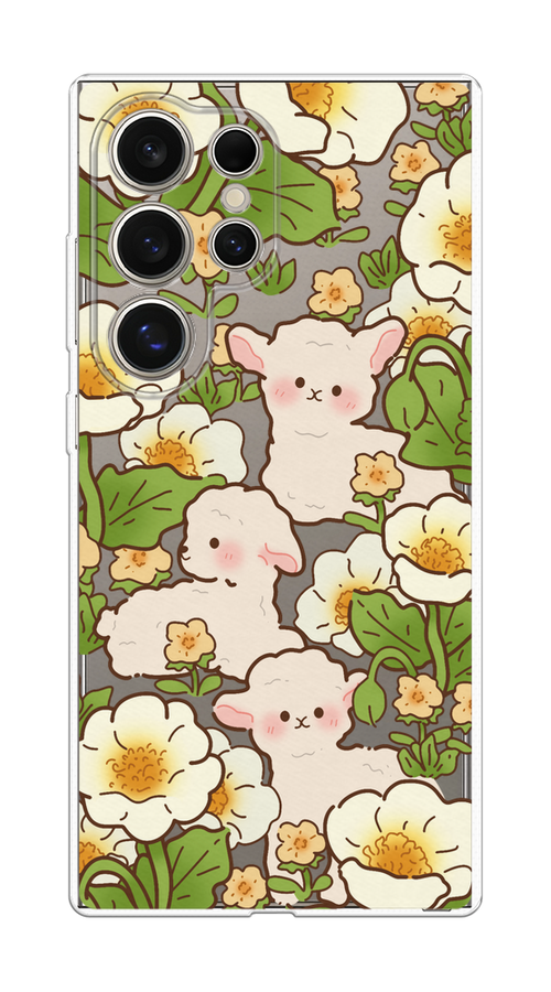 

Чехол на Samsung Galaxy S25 Ultra "Овечки в цветах", Зеленый;бежевый, 2110550-1