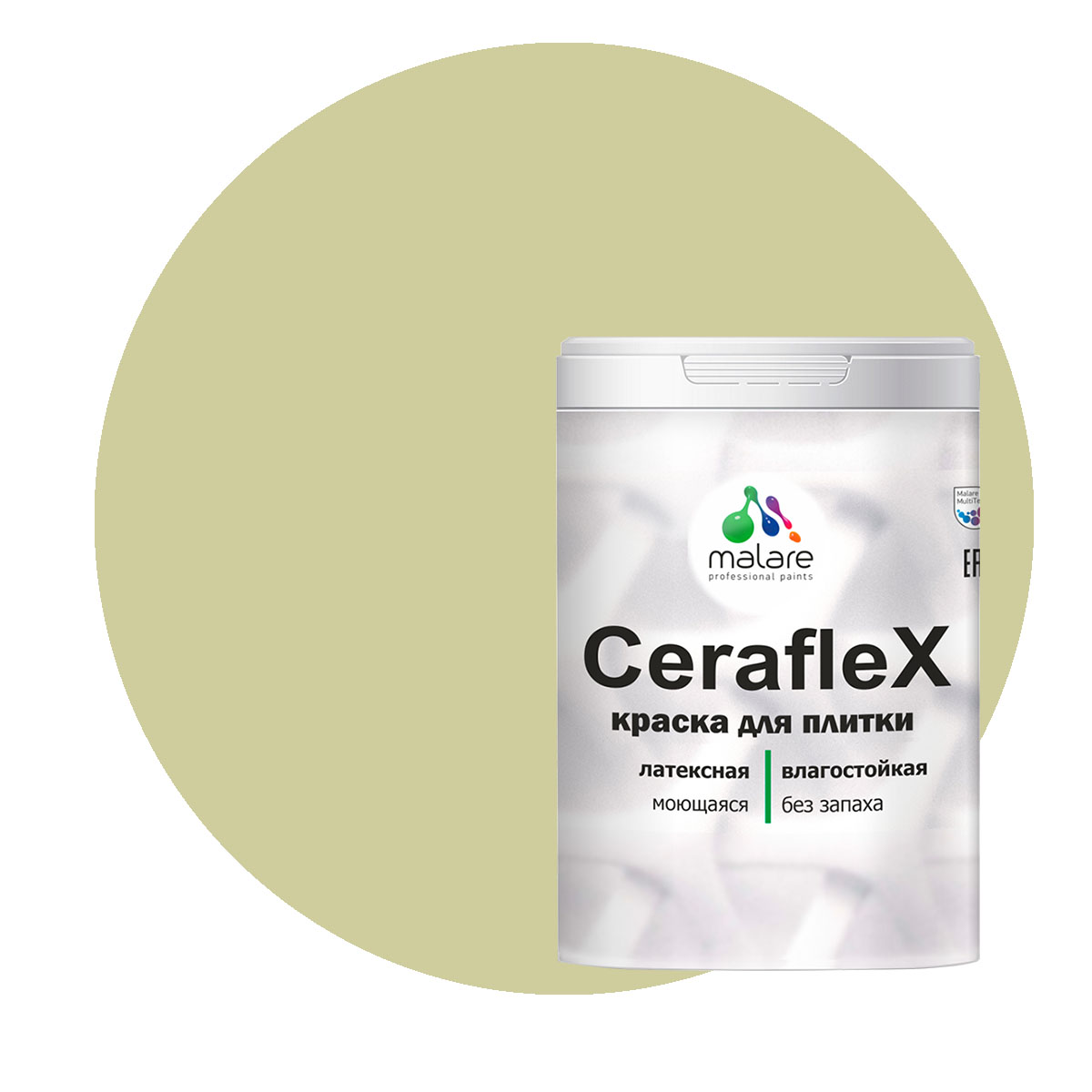 

Краска Malare Ceraflex для кафельной плитки и стен в ванной, фисташковый, 2 кг, Желтый, Ceraflex-1