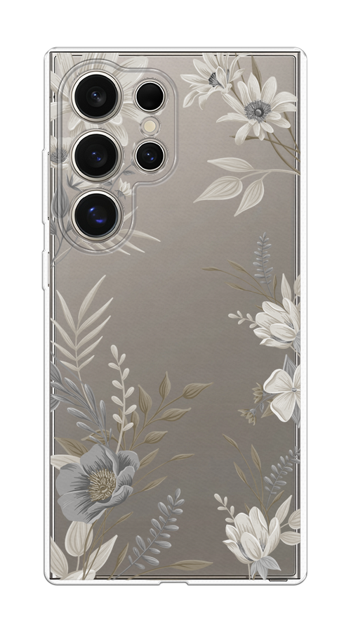 

Чехол на Samsung Galaxy S25 Ultra "Цветы сепия", Серый;прозрачный;зеленый;белый, 2110550-1