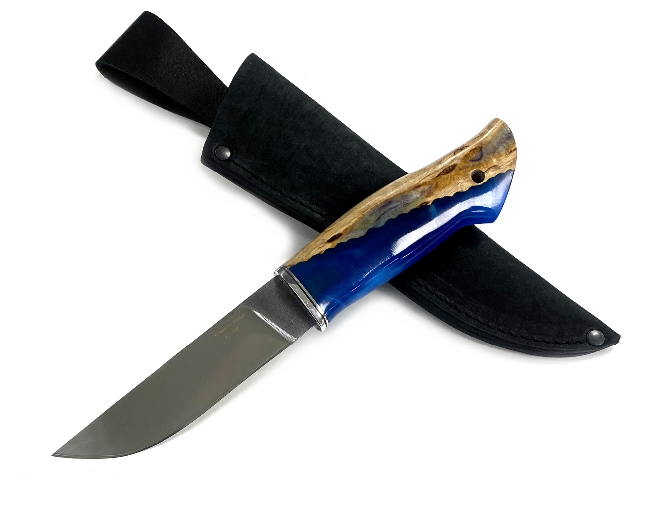 Нож МП Носорог, Х12МФ, стабилизированная карельская береза, акрил голубой
