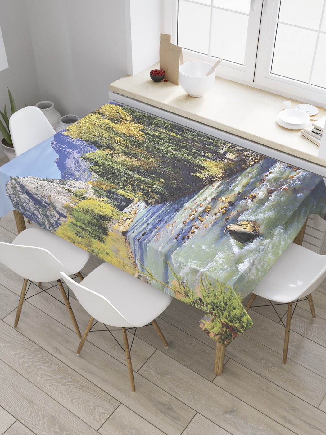 фото Скатерть прямоугольная joyarty на кухонный стол "горный ручей" из оксфорда, 180x145 см