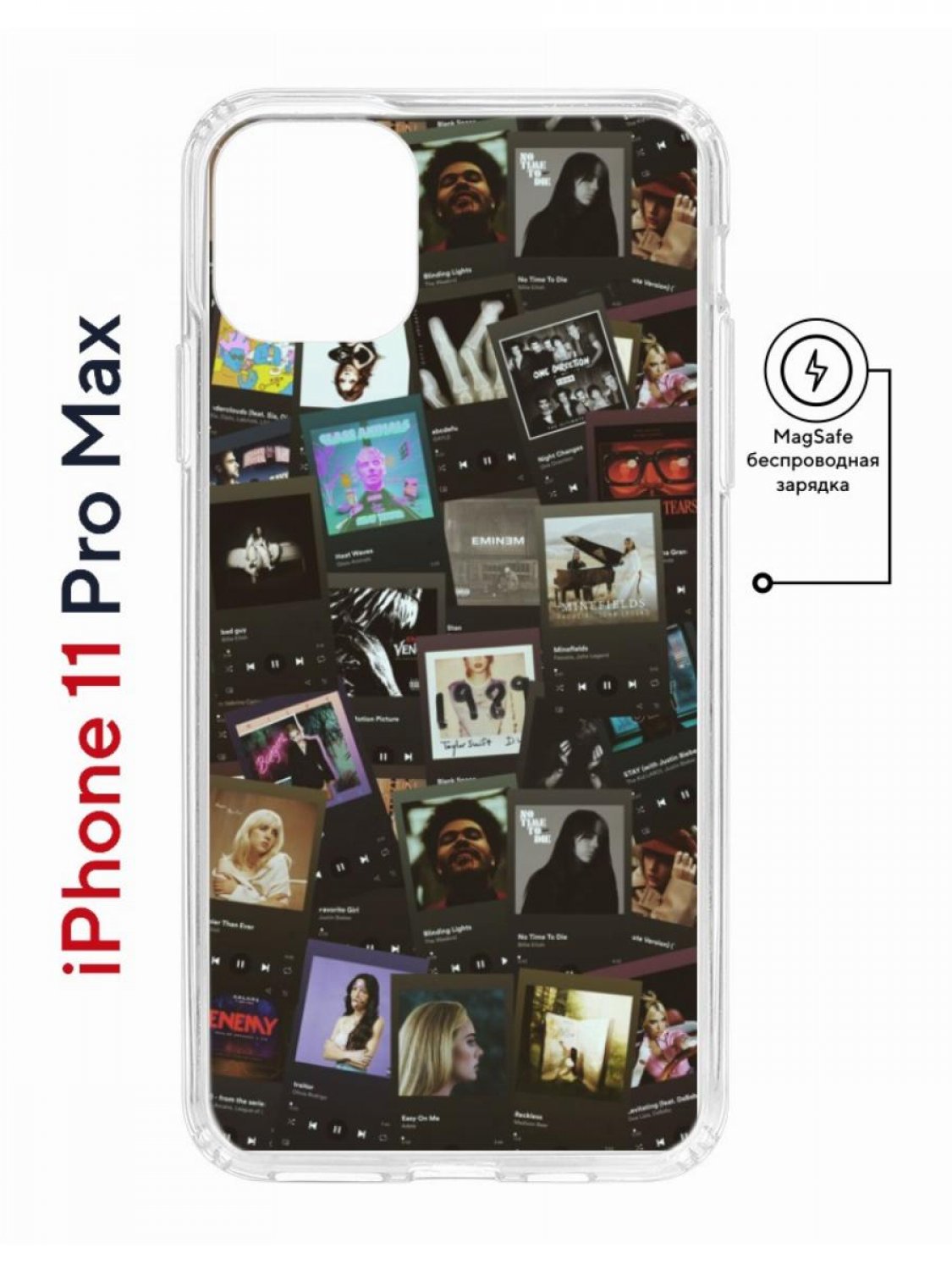 Чехол на iPhone 11 Pro Max MagSafe с принтом Kruche Print Плейлисты с магнитом