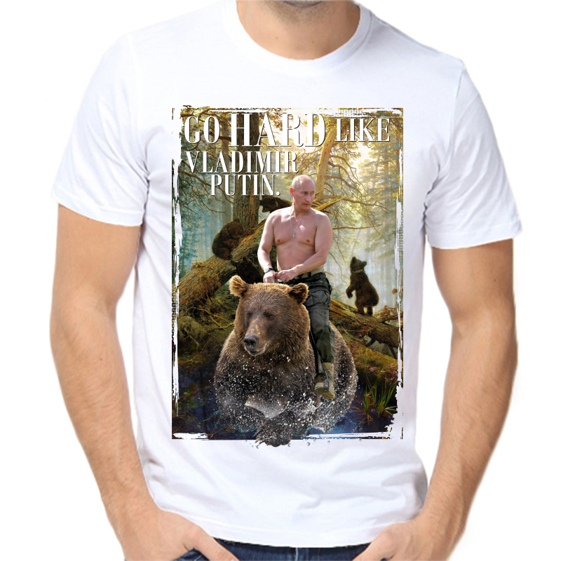 

Футболка мужская белая 62 р-р с Путиным на медведе go hard like, Белый, fm_go_hard_like_vladimir_putin_2_