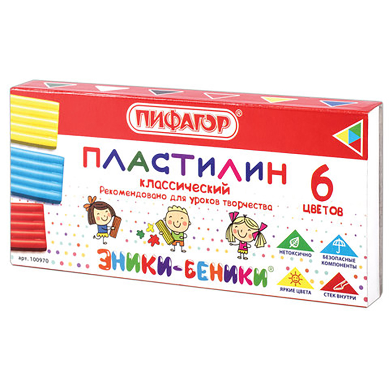 

Пластилин классический ПИФАГОР ЭНИКИ-БЕНИКИ, 6 цветов, 120 г, со стеком, 100970, plasticine-s-90
