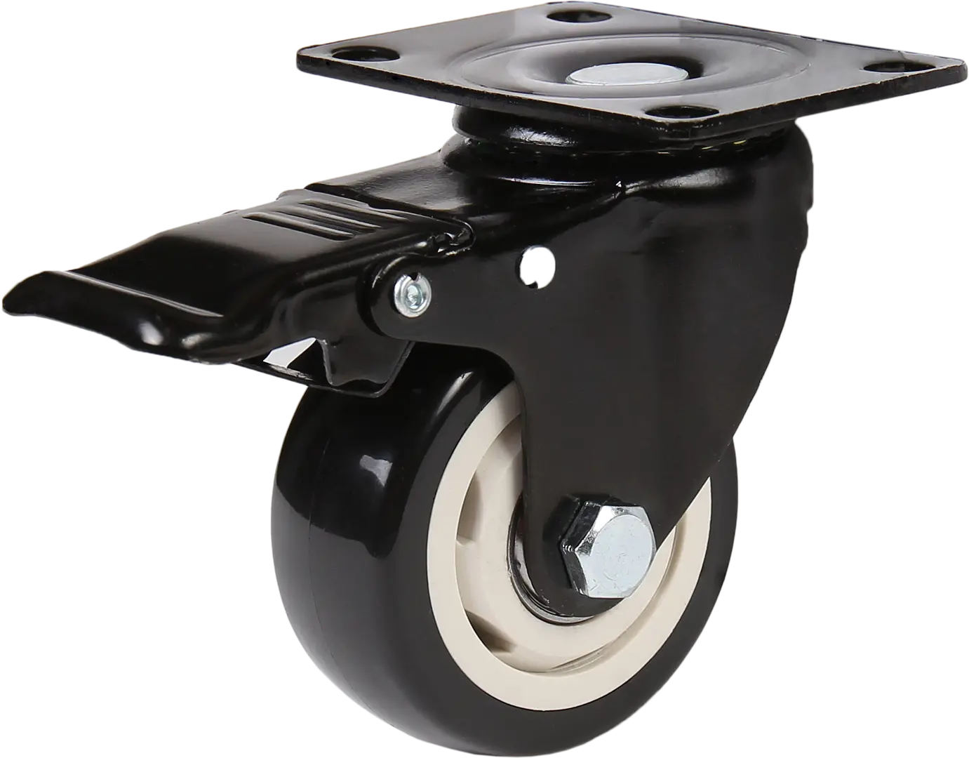 Колесо усиленное поворотное, с тормозом LHDPB75BL 75 мм, до 70 кг, цвет черный/бежевый устройство для подъема за колесо для домкрата автоспас
