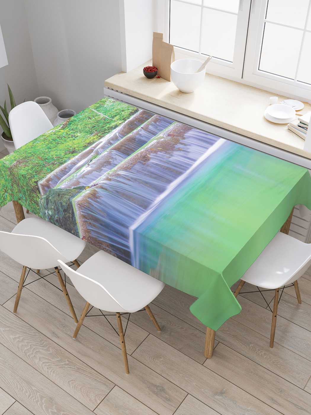 

Скатерть прямоугольная JoyArty "Ступенчатый водопад" из оксфорда, 120x145 см, Зеленый, Ступенчатый водопад
