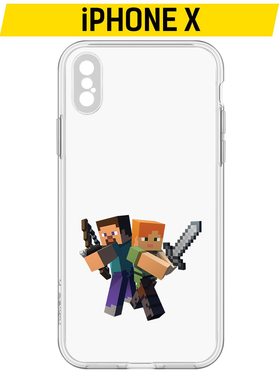 

Чехол-накладка Krutoff Clear Case Minecraft-Стив и Алекс для iPhone X, Прозрачный