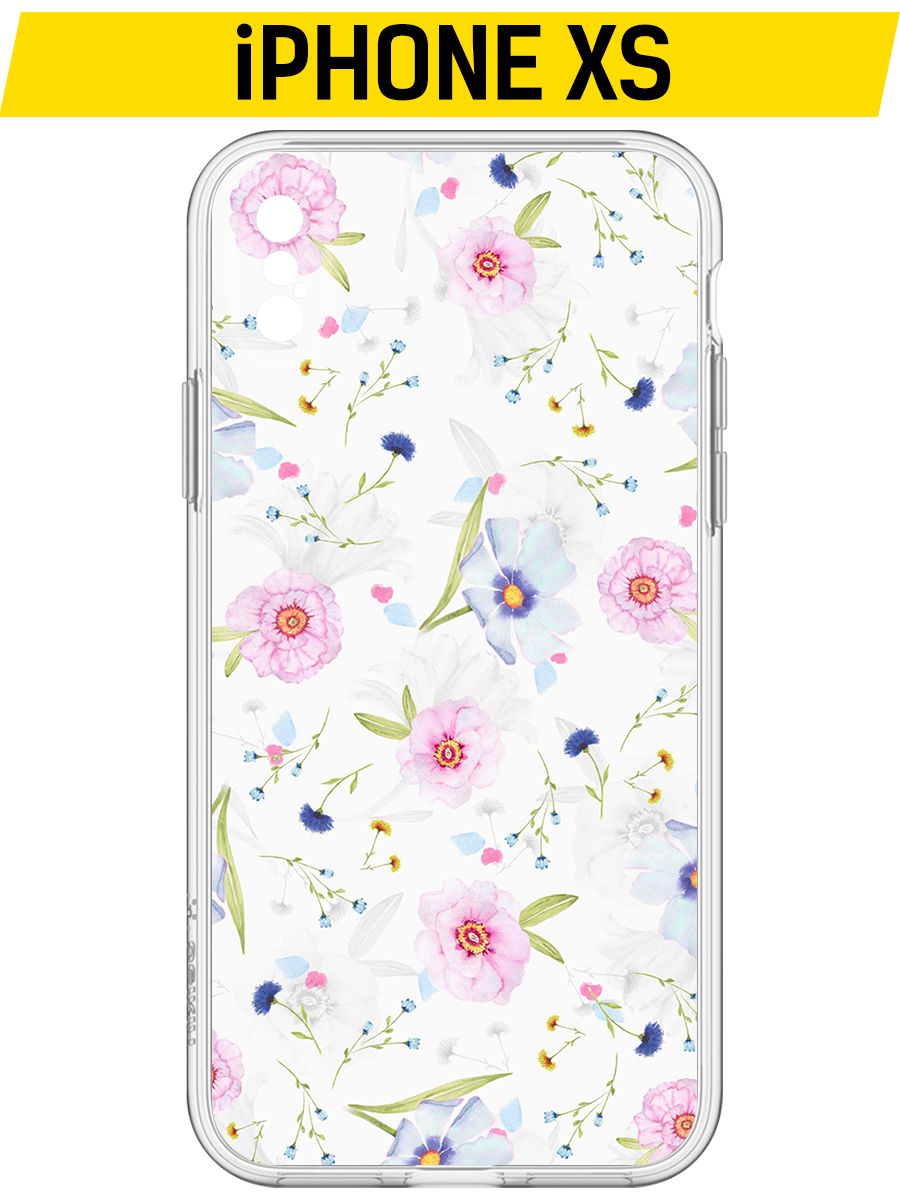 

Чехол-накладка Krutoff Clear Case Цветочный паттерн 3 для iPhone XS, Прозрачный