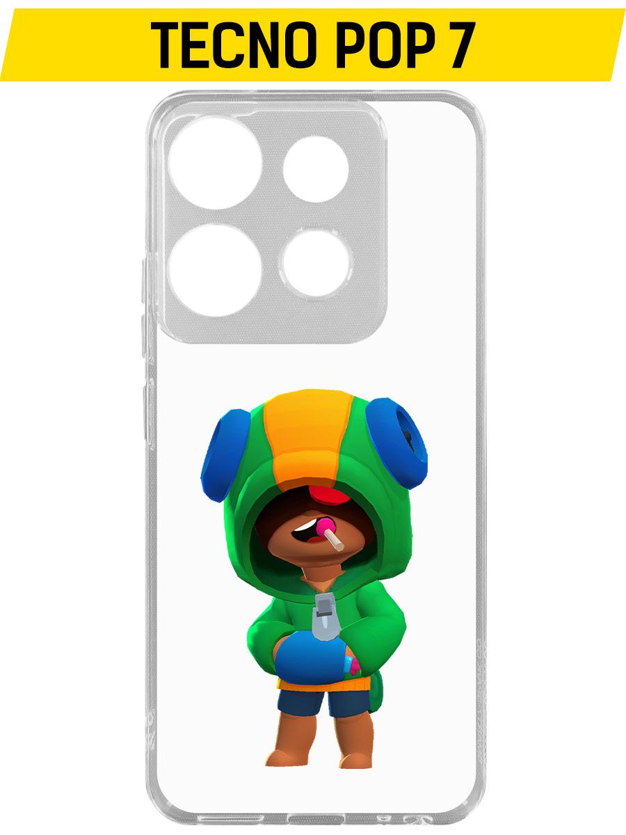 

Чехол-накладка Krutoff Clear Case Brawl Stars-Леон для TECNO POP 7, Прозрачный