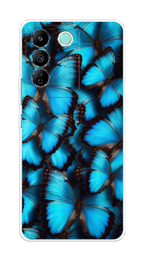 

Чехол на Vivo T2 4G "Тропическая бабочка 2", Голубой;черный, 269550-1