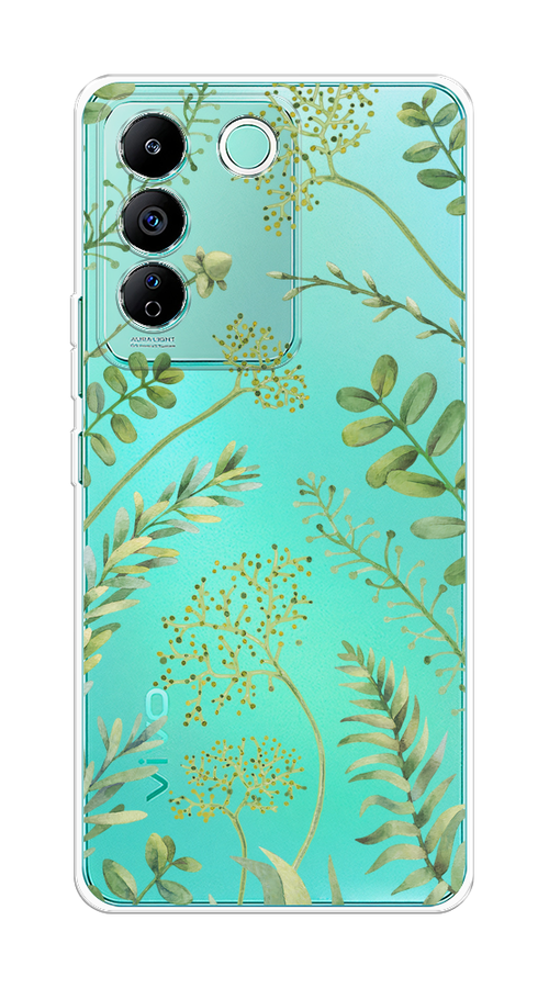 

Чехол на Vivo T2 4G "Green Leaves", Зеленый;прозрачный, 269550-1
