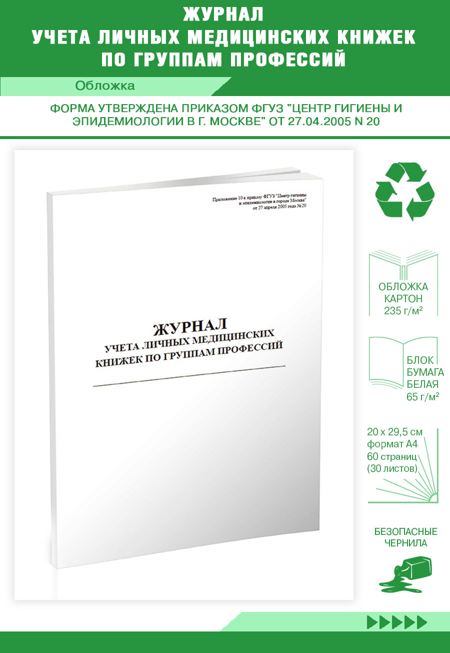 

Журнал учета личных медицинских книжек по группам профессий ЦентрМаг 517530