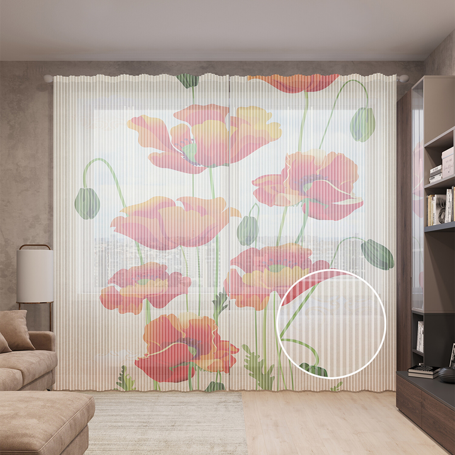 

Тюль вуаль на шторной ленте с принтом JoyArty "Цветущий мак", 310х265 см, Цветущий мак