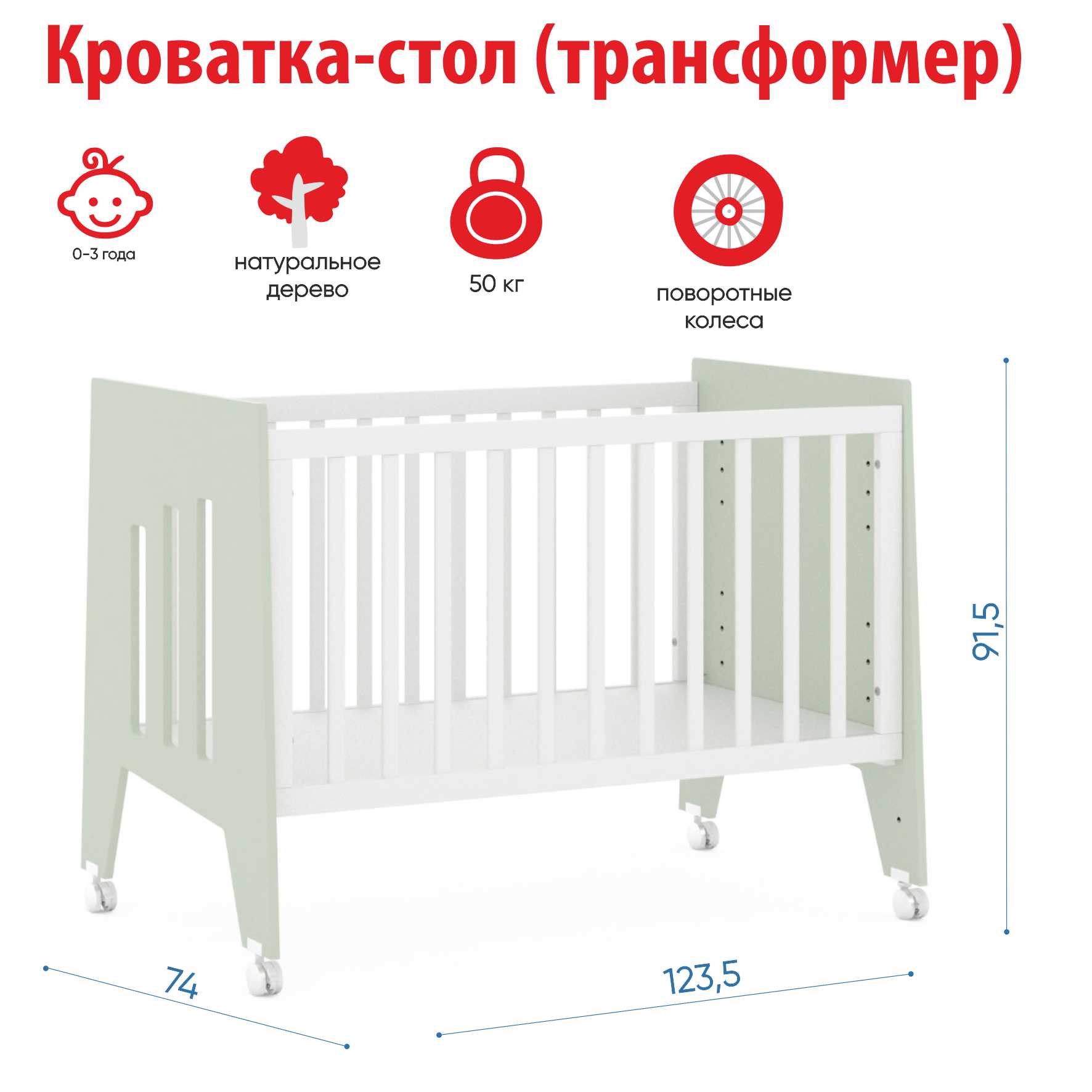 Детская кровать-трансформер ASTEX Mia Шалфей