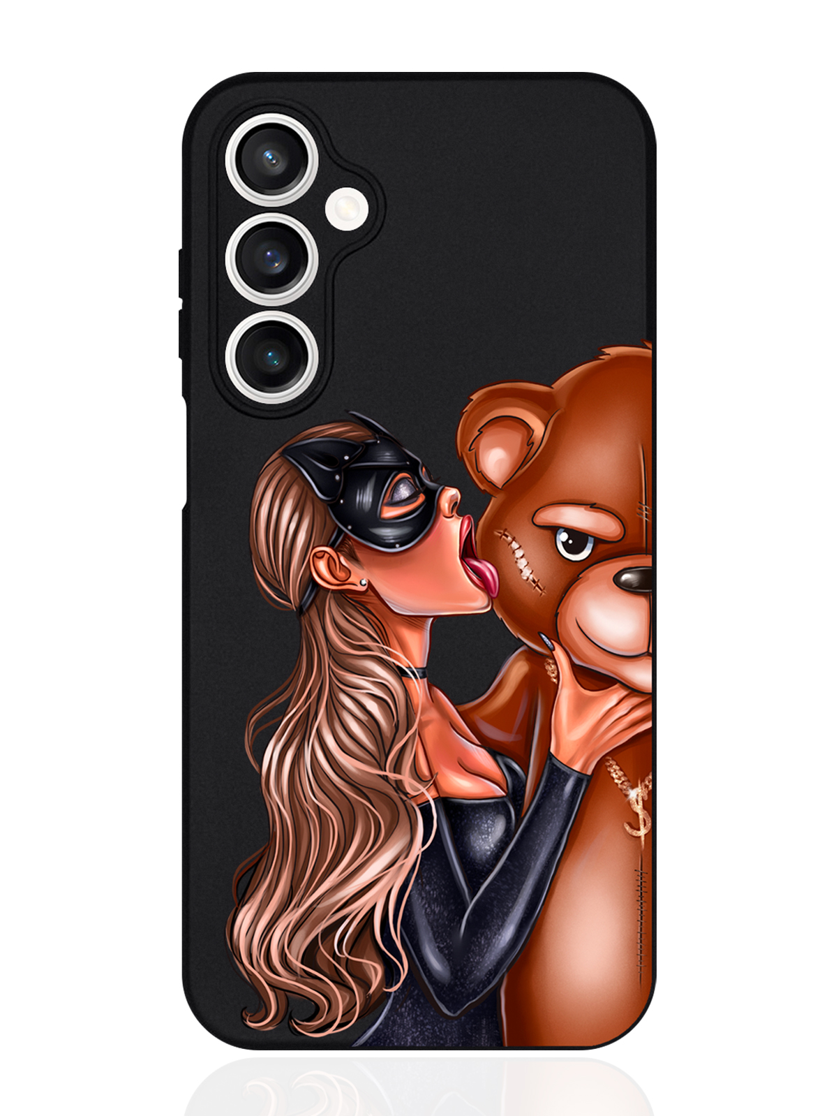 

Чехол для смартфона Samsung S23Fe черный силиконовый Кошечка и мишка, Черный;коричневый, Samsung