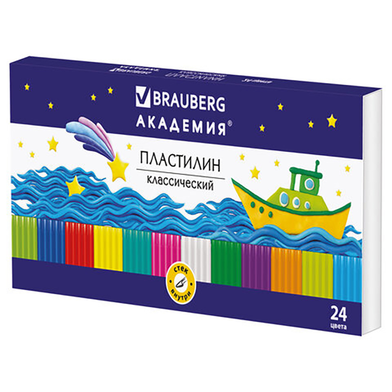 

Пластилин классический BRAUBERG, 24 цвета, 480 г, со стеком, 105899, plasticine-s-40