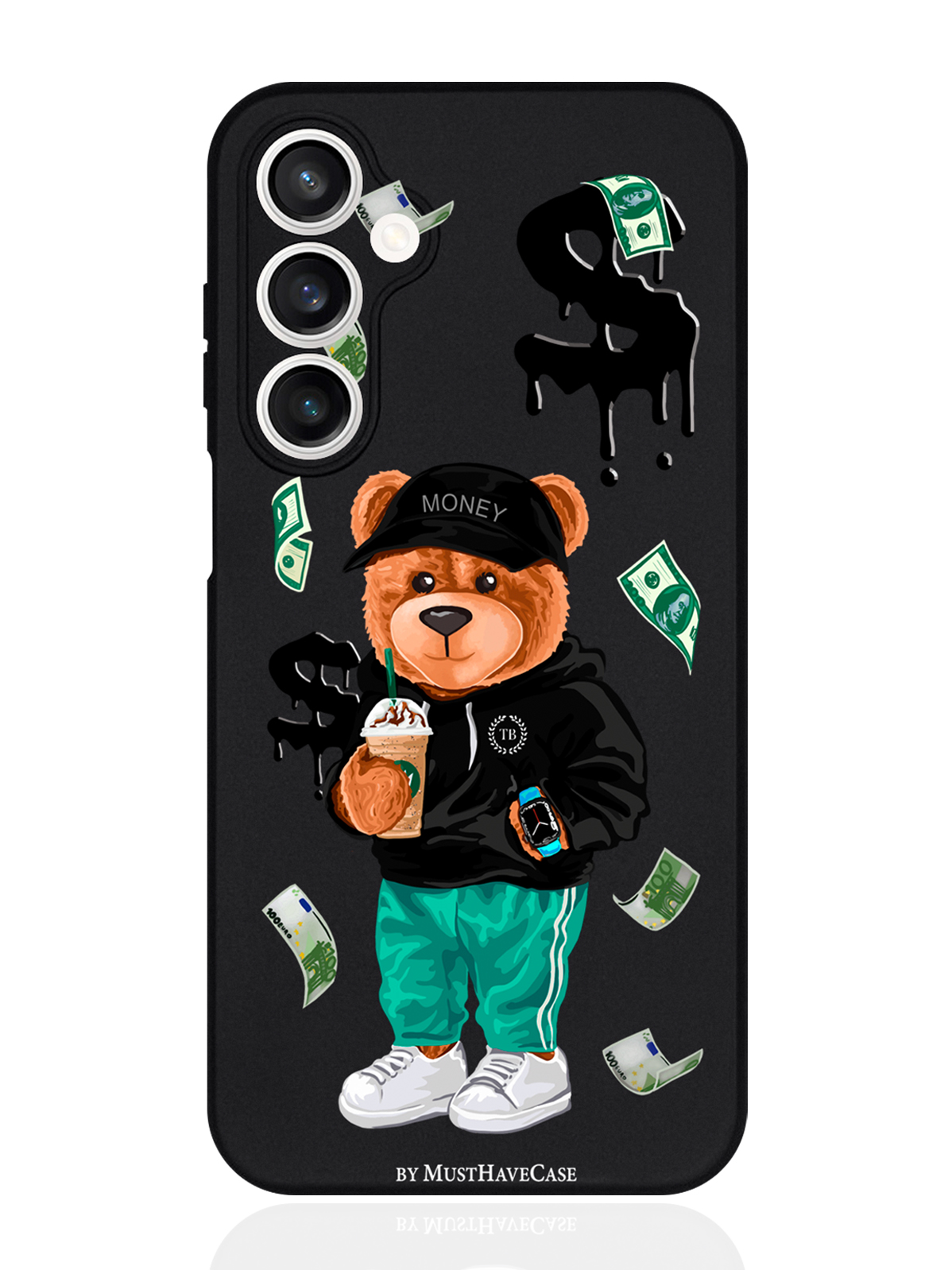 

Чехол для смартфона Samsung S23Fe черный силиконовый Tony Bear/ Мишка Тони, Черный;зеленый;коричневый, Samsung