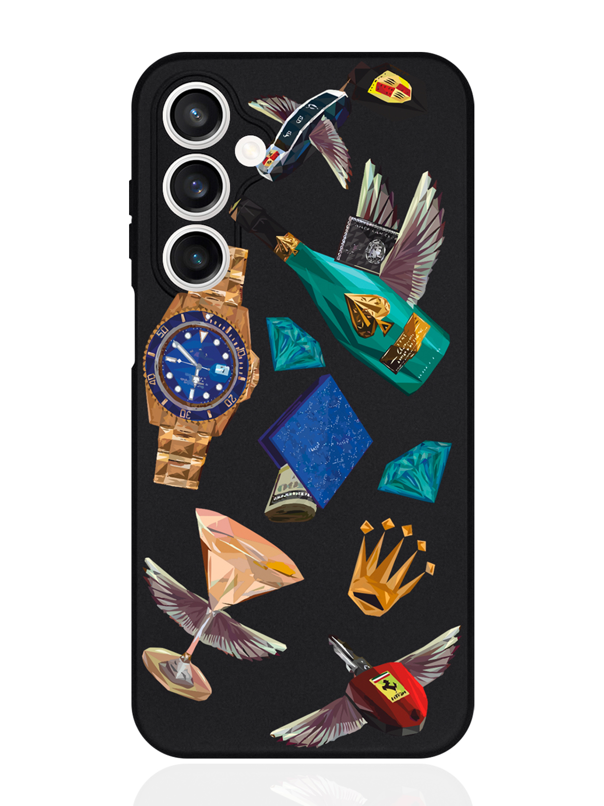 

Чехол для смартфона Samsung S23Fe черный силиконовый Luxury lifestyle, Разноцветный, Samsung