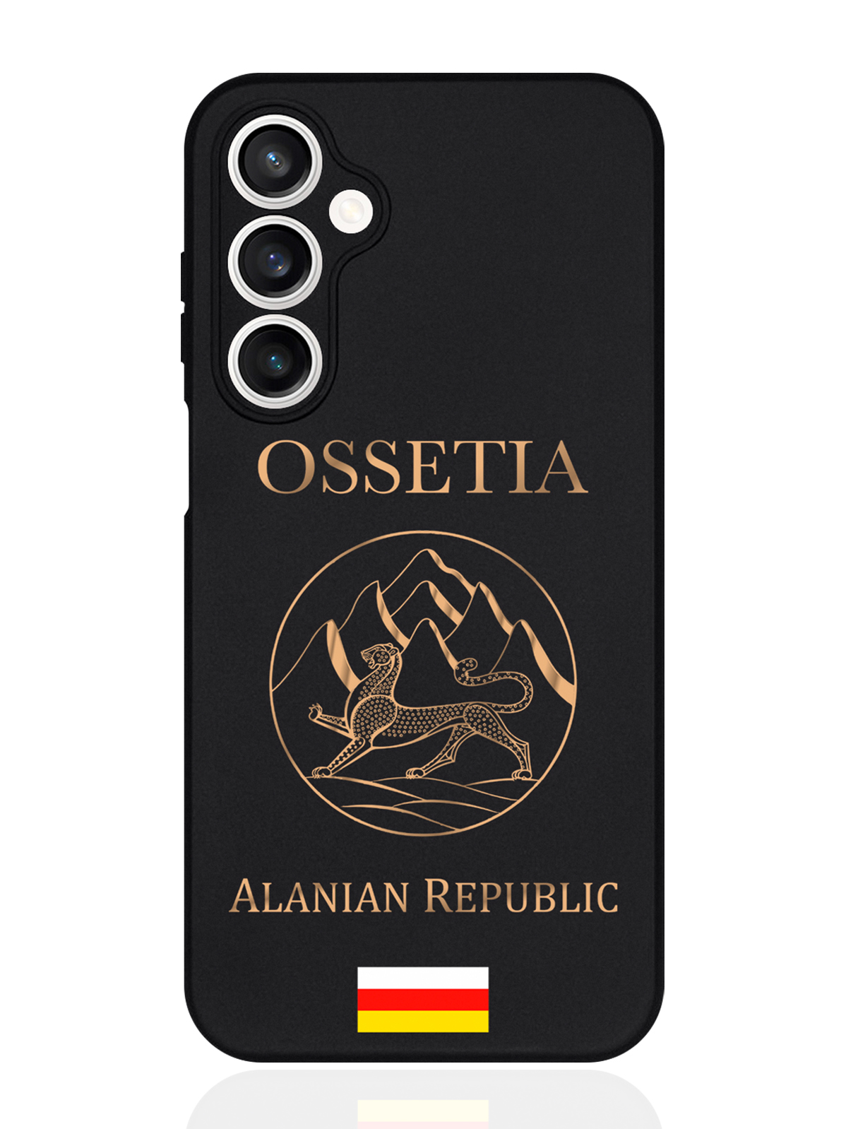 

Чехол для смартфона Samsung S23Fe черный силиконовый Золотой Герб Северной Осетии, Samsung