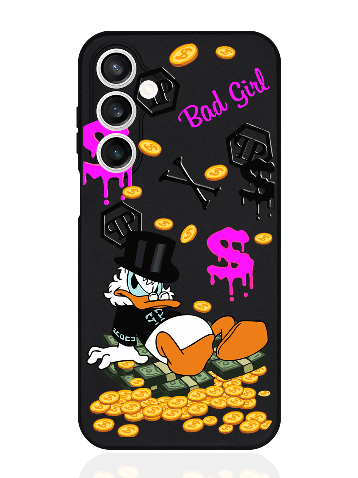 

Чехол для смартфона Samsung S23Fe черный силиконовый Богатая Утка Bad Girl, Черный;розовый, Samsung