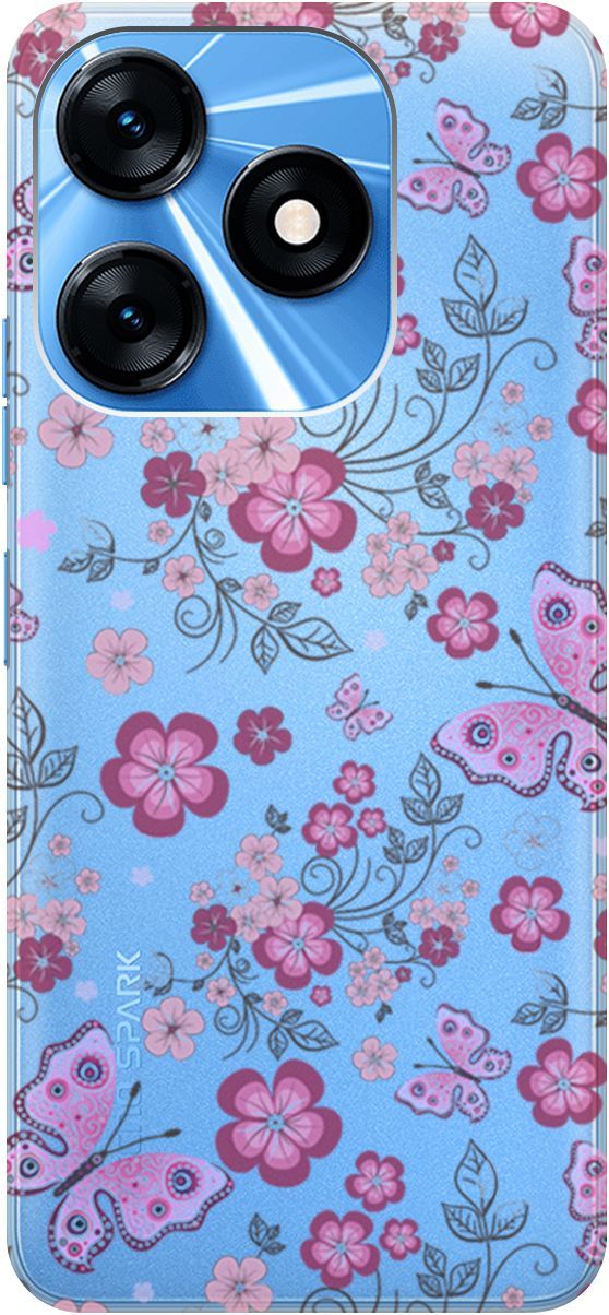 

Чехол на Tecno Spark 10 с 3D принтом "Butterflies and Flowers" прозрачный, Прозрачный;розовый, 159542