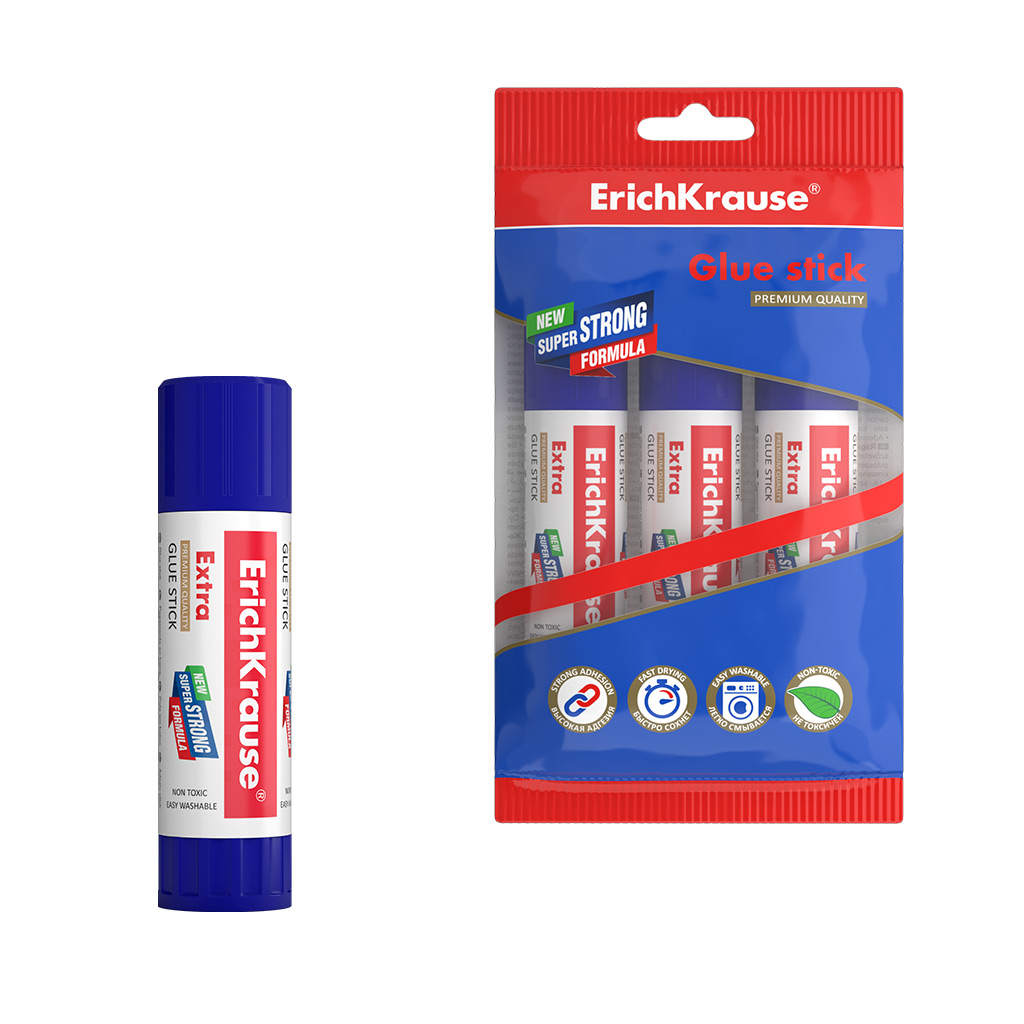 Клей-карандаш ErichKrause Extra, 59640, 21г, 3 штуки