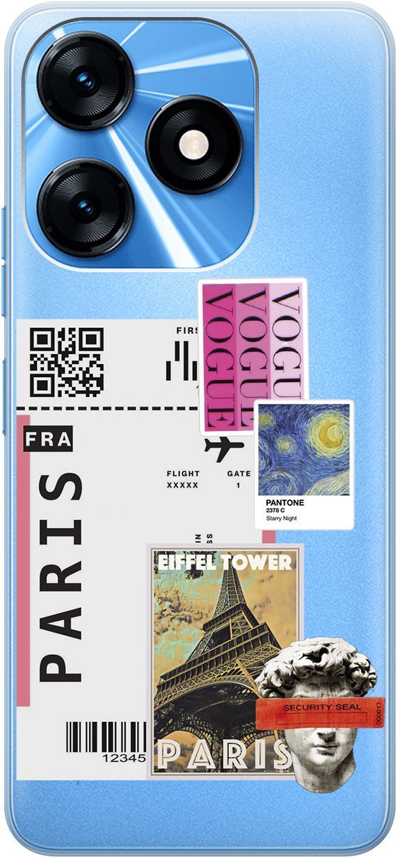 

Чехол на Tecno Spark 10 с 3D принтом "Paris Stickers" прозрачный, Прозрачный;бежевый, 159543