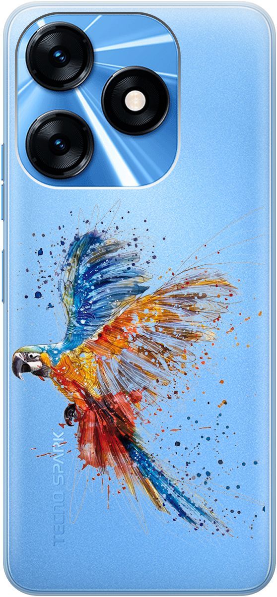 

Чехол на Tecno Spark 10 с 3D принтом "Colorful Parrot" прозрачный, Прозрачный;голубой, 159543