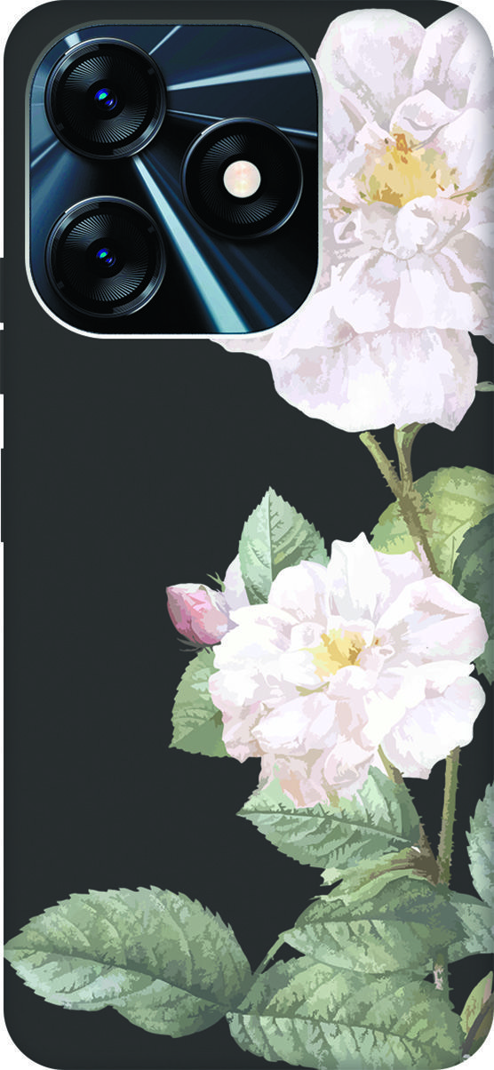 

Чехол на Tecno Spark 10 с 3D принтом "White Rose" черный, Черный;желтый, 159544
