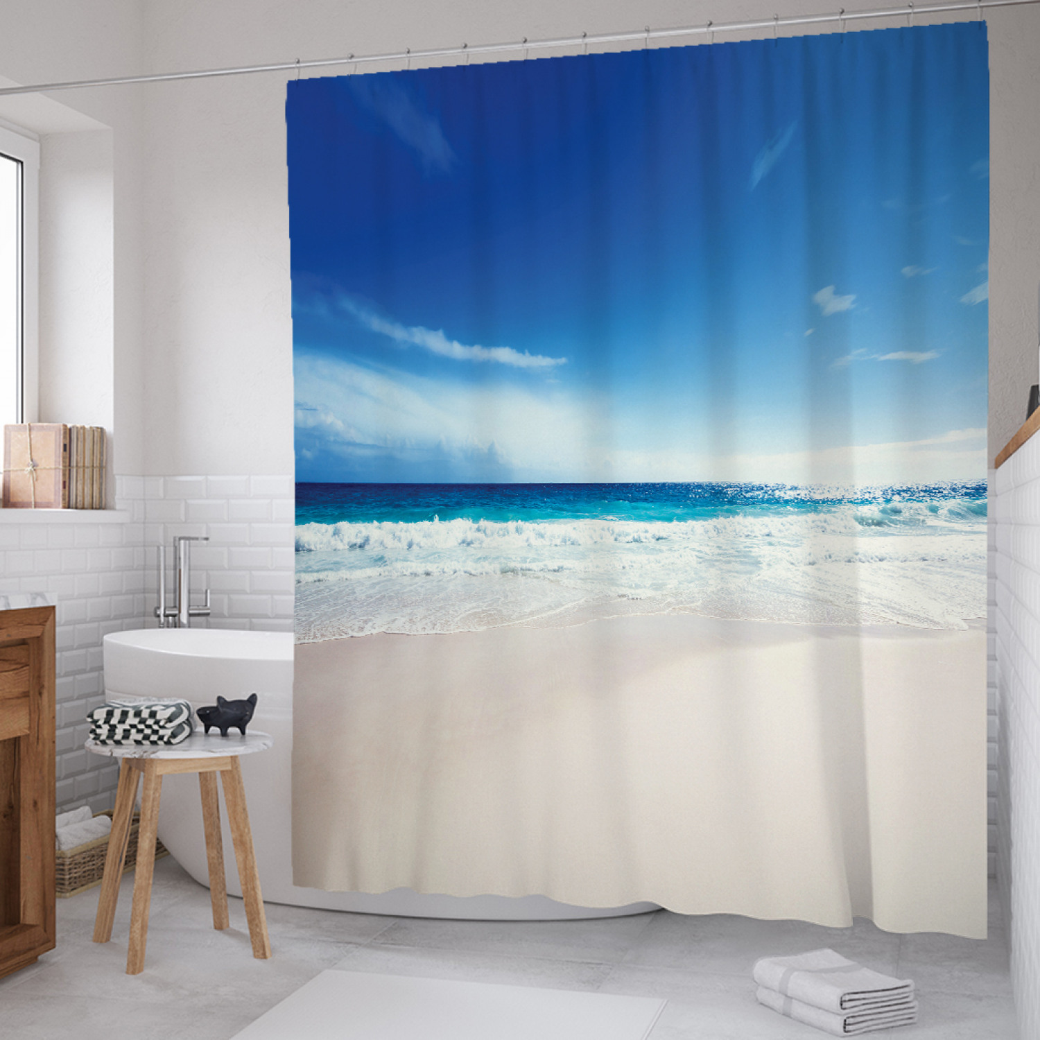 

Штора для ванной JoyArty "Море бушует" из сатена, 180х200 см с крючками, Синий, Море бушует