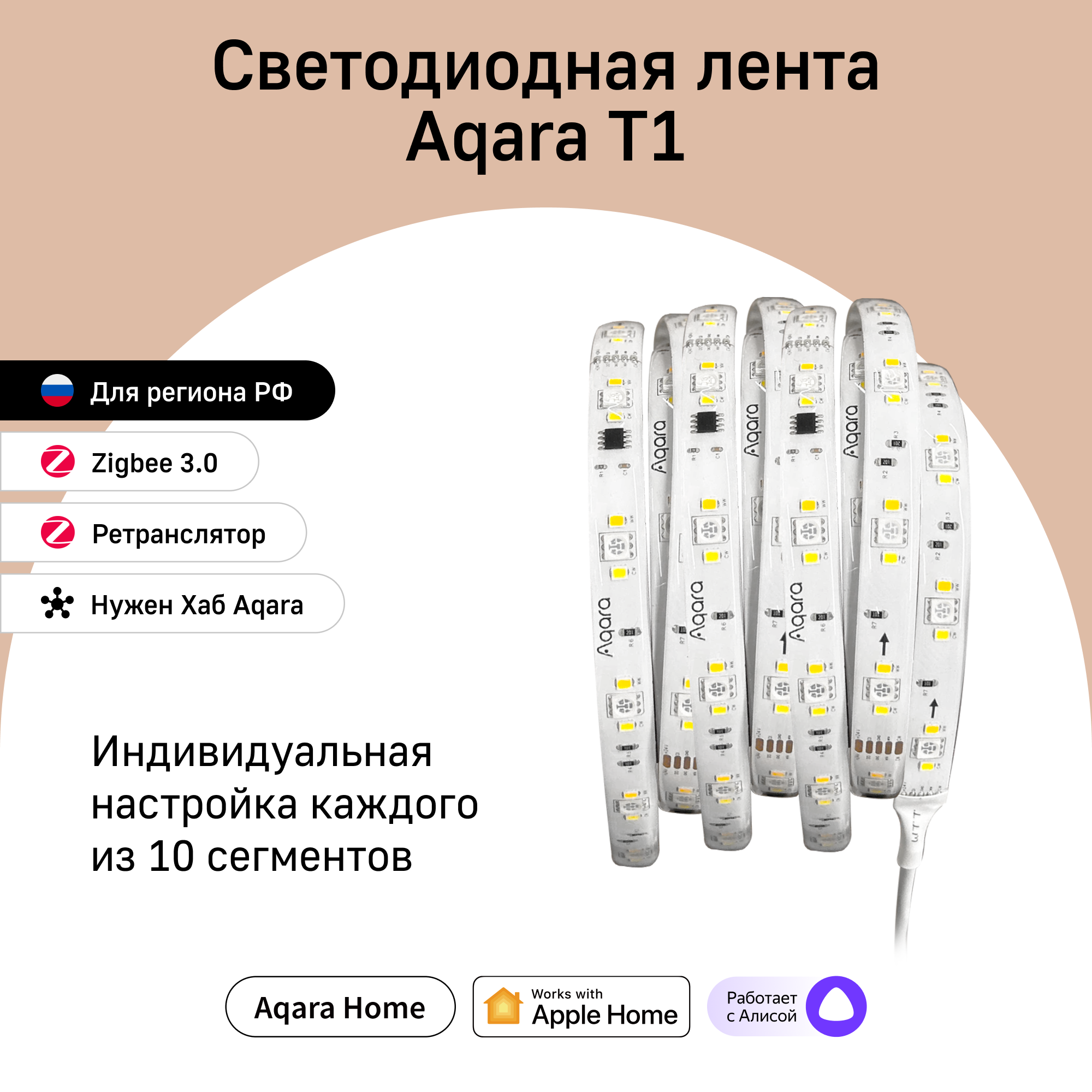 Светодиодная лента Aqara Rls-k01d 2м разноцветныйRGB 16609₽