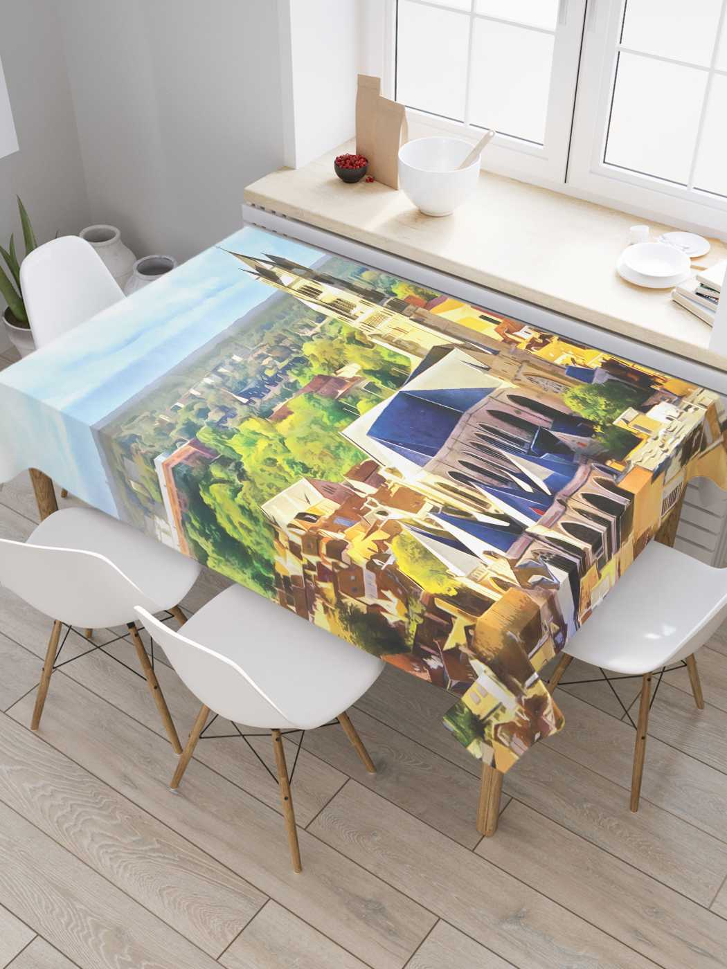 

Скатерть прямоугольная JoyArty "Солнечный поселок" из оксфорда, 120x145 см, Солнечный поселок