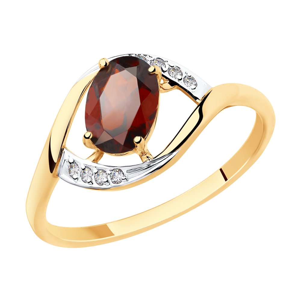 

Кольцо из красного золота с гранатом/фианитом р 18 Diamant 51-310-00223-2, 51-310-00223-2