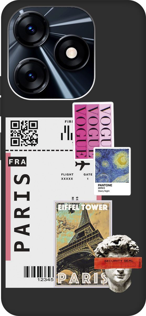 

Чехол на Tecno Spark 10 с 3D принтом "Paris Stickers" черный, Черный;белый, 159545