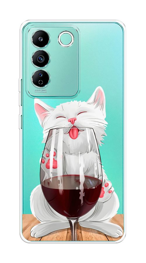 

Чехол на Vivo T2 4G "Кот с бокалом", Прозрачный;белый;красный, 269550-1