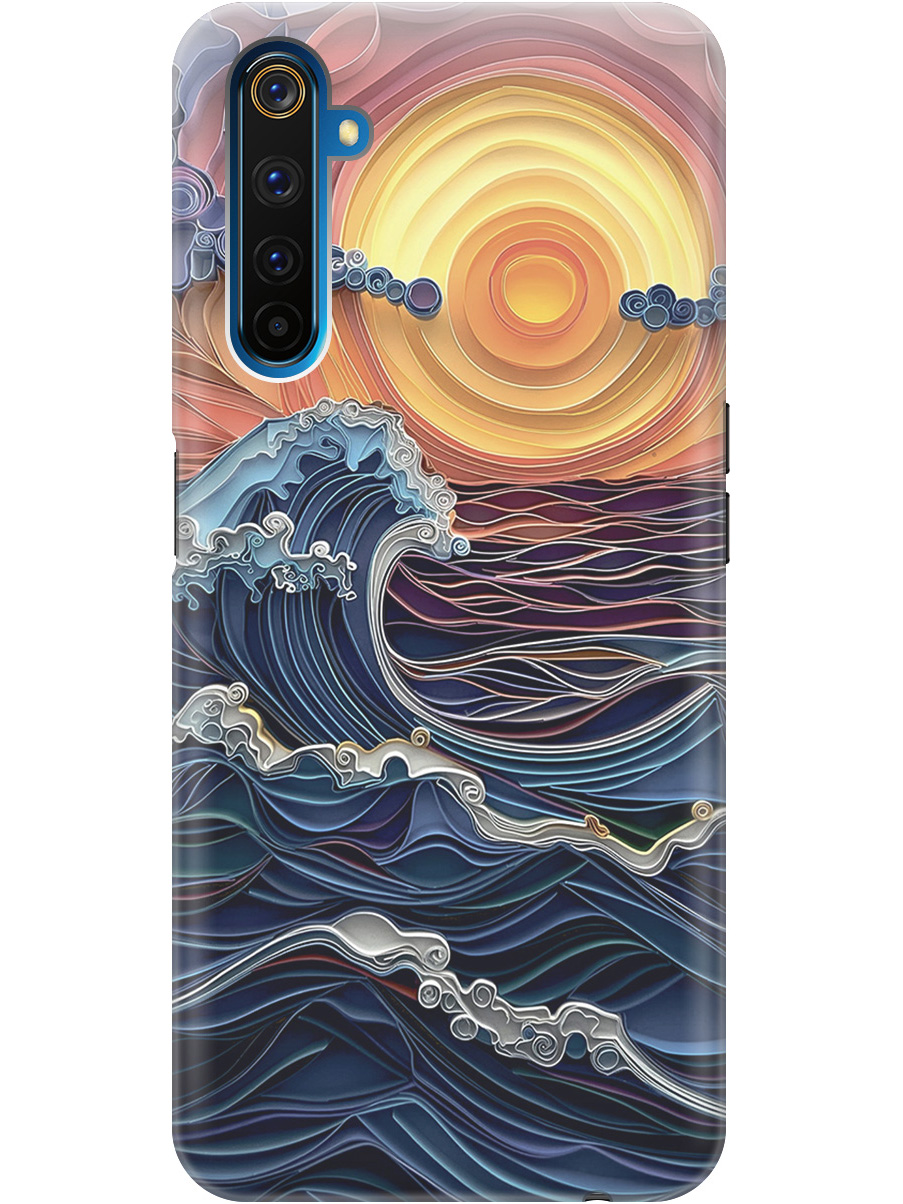 

Силиконовый чехол на Realme 6 Pro с принтом "Волны на закате", Прозрачный;оранжевый;синий, 726149510
