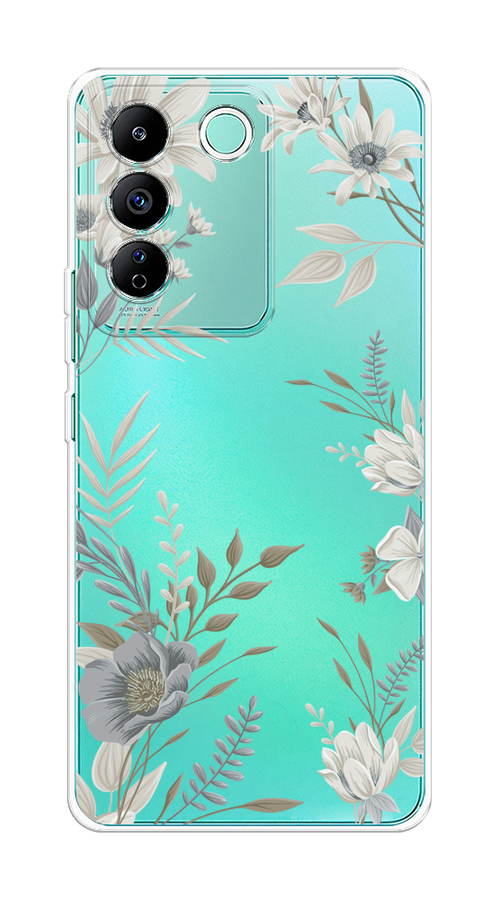 

Чехол на Vivo T2 4G "Цветы сепия", Серый;прозрачный;зеленый;белый, 269550-1